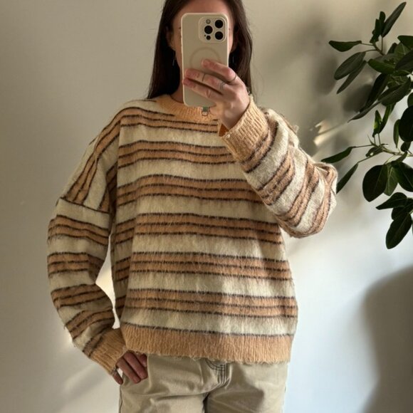 Boheme Sweaters - Striped Crewneck Sweater in Cream & Tan